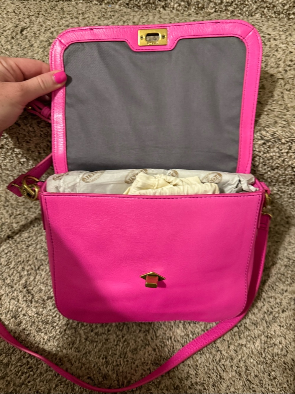 Bright Pink Leather Crossbody Bag fossil - Picture 5 of 7